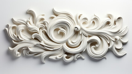 Floral plaster wall decoration. 3d render of white carving on white background. 3d illustration. 