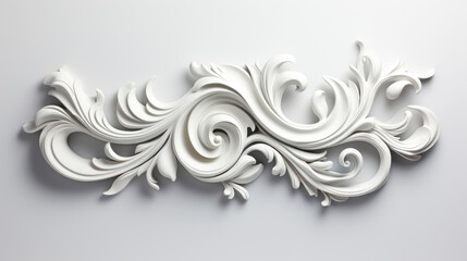 Floral plaster wall decoration. 3d render of white carving on white background. 3d illustration. 
