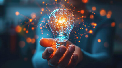 Strategy business planning ideas for investment and business growth. glowing light bulb with futuristic graphic icon.	 - obrazy, fototapety, plakaty