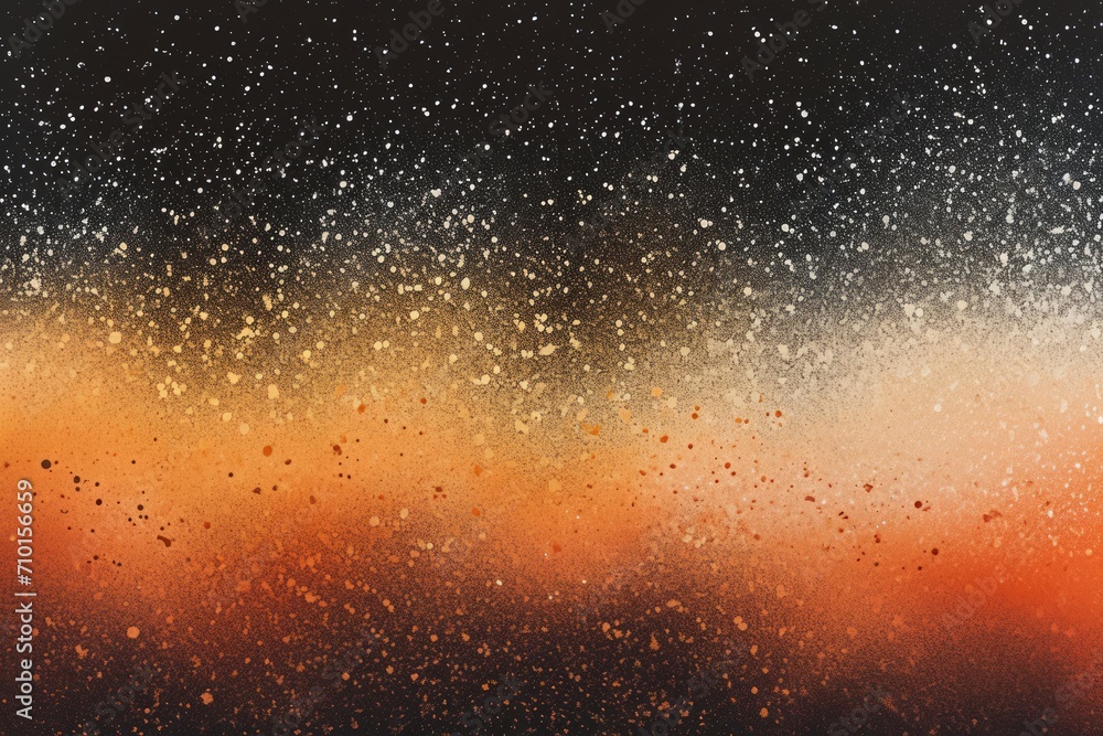 Poster abstract splatter with a gradient from black through gold to red, resembling a cosmic starry explosi