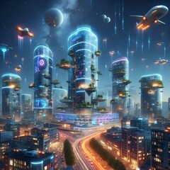 Future City in 1000 years - obrazy, fototapety, plakaty