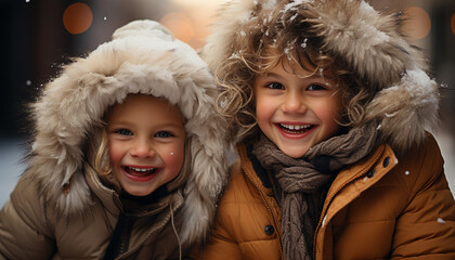 Smiling child in winter, cheerful and cute generated by AI