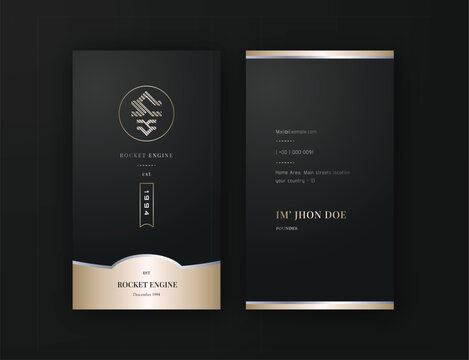 Classy Professionalism, Stunning Black and Gold vertical Business Card editable Design