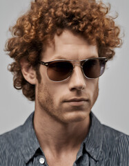 portrait of a red haired man with sunglasses