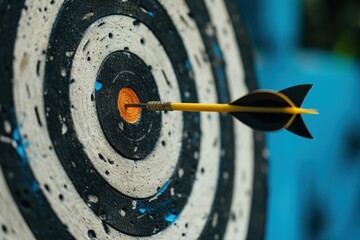 Black and white target with dart on it, concept of business, companies and objectivity.