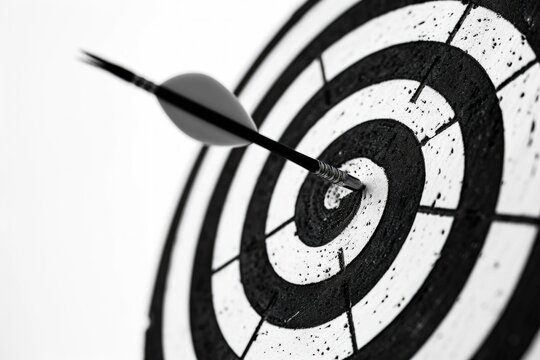 Black and white target with dart on it, concept of business, companies and objectivity.