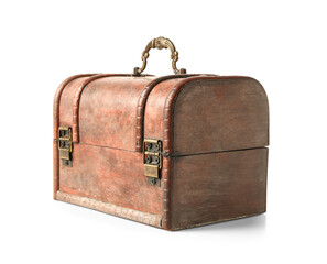 Old chest with treasures isolated on white background