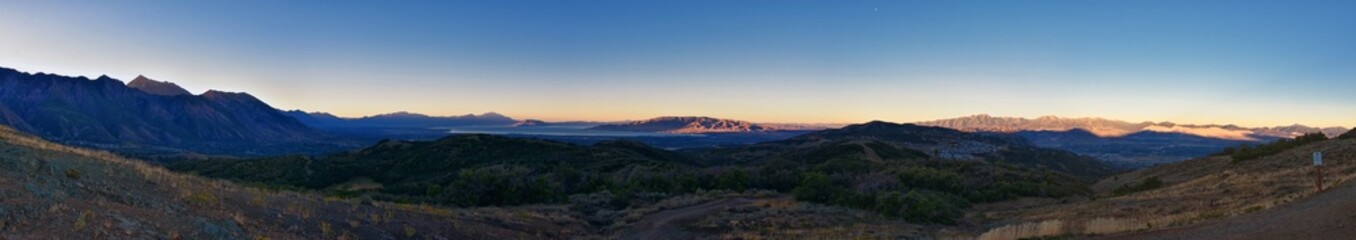 Lone Peak and surrounding landscape view, Jacob’s Ladder hiking trail, Lone Peak Wilderness, Wasatch Rocky Mountains, Utah, USA. 2023