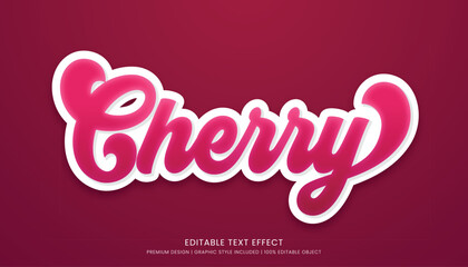 cherry editable 3d text effect template bold typography and abstract style drinks logo and brand - obrazy, fototapety, plakaty