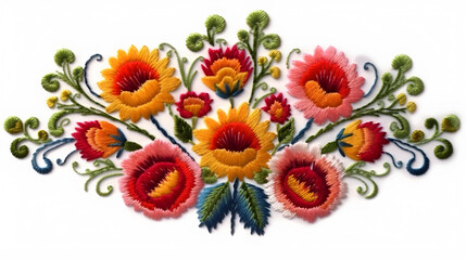 This vibrant embroidery piece bursts with life, featuring a symphony of blossoms in an array of colors, perfect for fashion, home décor, and textile arts.