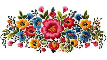 Vibrant Embroidery Fiesta - Colorful Floral Arrangement. This exquisite embroidery showcases a vibrant fiesta of flowers, ideal for adding a splash of color to interiors, fashion, and creative project