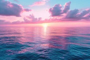 Tranquil pastel sunset over the ocean, soft pink and lavender hues reflecting on calm waters