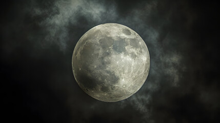 Full moon in the night sky with clouds