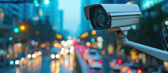 surveillance cameras on city streets, security cameras, CCTV. Generative AI - obrazy, fototapety, plakaty