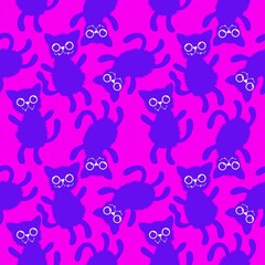 Halloween cats seamless cartoon animals pattern for wrapping paper and fabrics and linens and kids