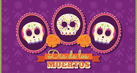 Cute dia de los muertos poster Vector illustration