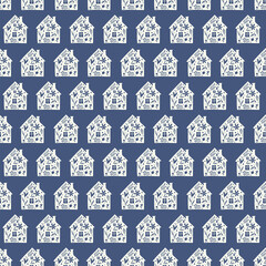 Hand drawn funny doodle cartoon stylized houses flowers Decorative silhouette house seamless pattern