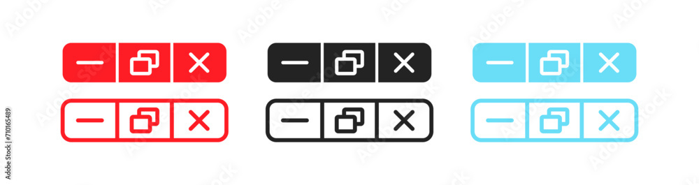 Wall mural set of navigation buttons. flat, color, set of minimize, expand, close button icons, navigation butt