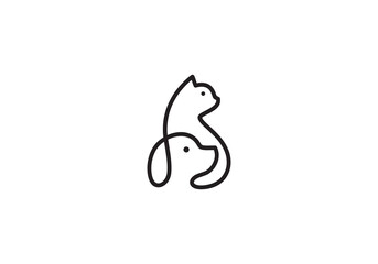 Fototapeta premium dog and cat logo design. pet care linear style concept element