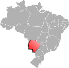 MATO GROSSO DO SUL DEPARTMENT MAP PROVINCE OF BRAZIL 3D ISOMETRIC MAP