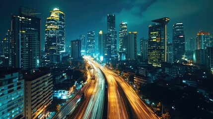 city cityscape at night, Long exposure captures the speedy flow of urban transport at night.....