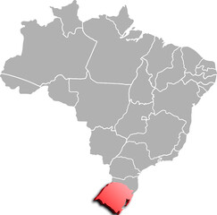 RIO GRANDE DO SUL DEPARTMENT MAP PROVINCE OF BRAZIL 3D ISOMETRIC MAP