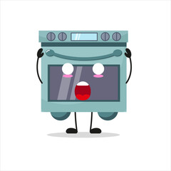 Cute shocked oven. Funny home appliance cartoon emoticon in flat style. kitchen appliance vector illustration