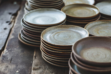 Vintage ceramic plates. Empty beautiful ceramic plates. Generative AI