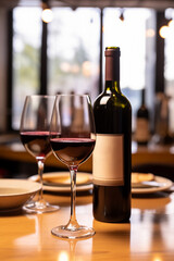 Luxury wineglass on wooden table, close up generated by AI