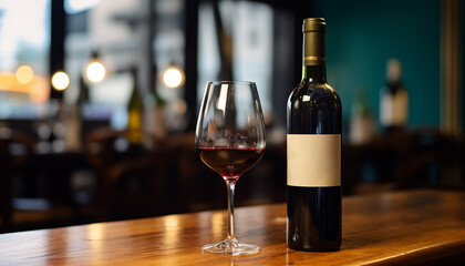 Luxury wine bottle on table, close up elegance generated by AI