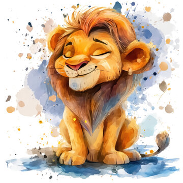 Colorful Watercolor Lion Illustration with Artistic Splatters