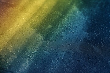 wet surface with droplets, featuring a gradient from yellow to dark blue. - obrazy, fototapety, plakaty