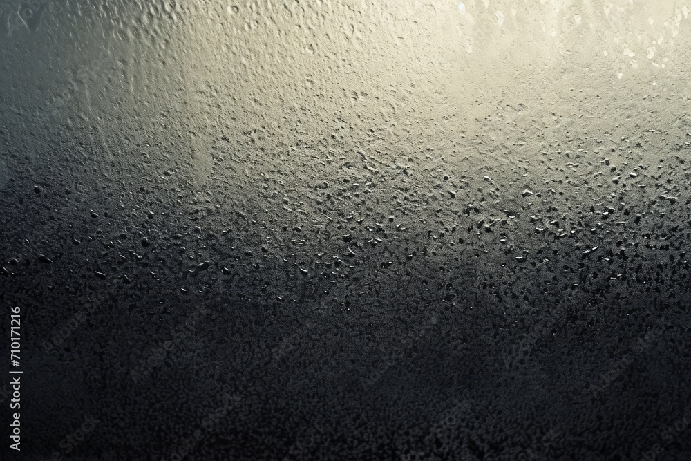 Poster glass pane with condensation and water droplets, illuminated from one side creating a gradient effec