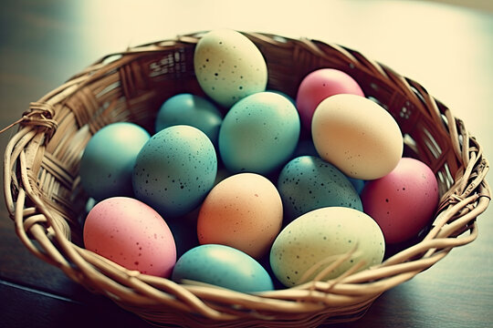 Basket full of colorful eggs