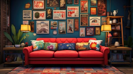 decor couch room background illustration living comfortable, cozy stylish, modern vintage decor couch room background