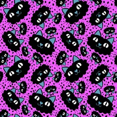 Halloween cartoon animals seamless cats pattern for wrapping paper and fabrics and linens and kids clothes print