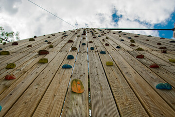 Wooden climbing wall from bottom