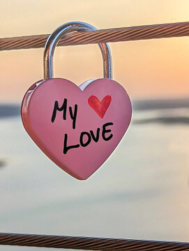 Heart lock on a bridge