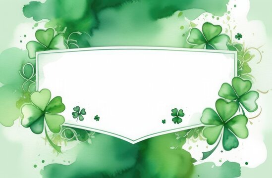 Banner with intertwined shamrocks, watercolor drawing, free space for text, background illustration for St. Patrick's Day