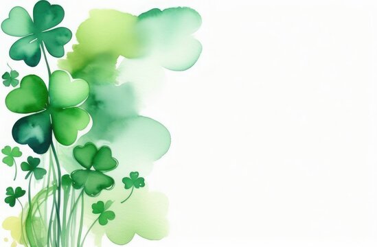 Banner with intertwined shamrocks, watercolor drawing, free space for text, background illustration for St. Patrick's Day