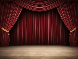 Empty Stage With Red Curtain for Theater Performances and Events