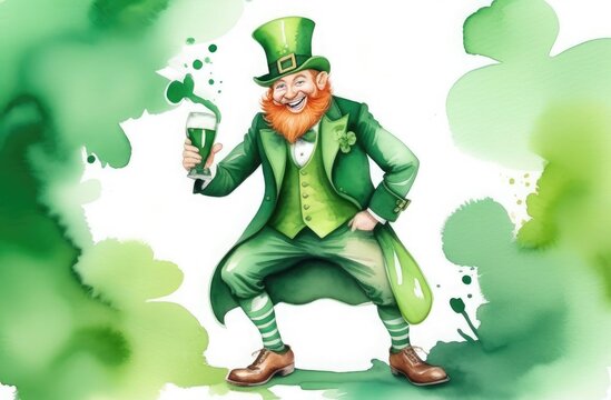 A mischievous leprechaun, free space for text, background illustration for St. Patrick's Day