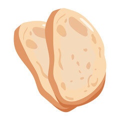 two pieces of white baguette with crust, ready to eat for breakfast or as a separate ingredient, vector