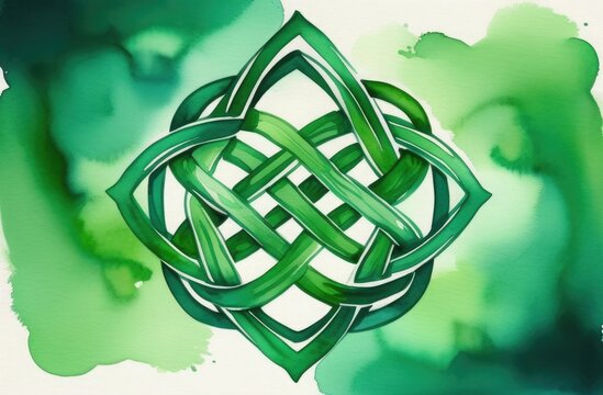 Celtic knot in green tones, free space for text, background illustration for St. Patrick's Day