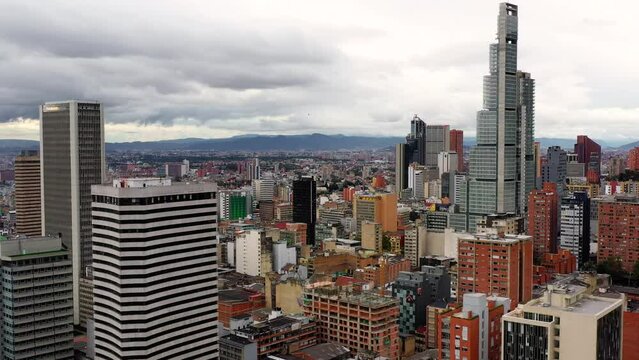 Aerial view of skyscrapers located in the north of Bogota city. 