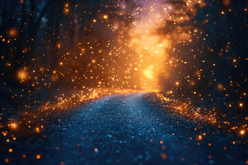 Road lit up with magical sparks - obrazy, fototapety, plakaty