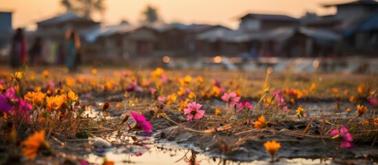 Tiny, colorful flowers bloom naturally in the floor of Bangladesh village fields during winter. They don't require planting and grow on their own in the paddy fields, thanks to nature's grace.