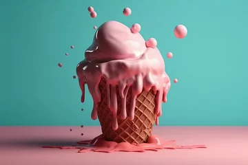Fotobehang Artistic pink melting ice cream cone © dustbin_designs