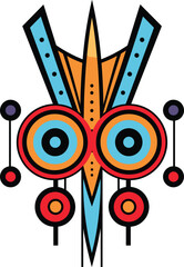 Colorful tribal mask with geometric shapes and bold patterns. Traditional ethnic mask vector illustration.