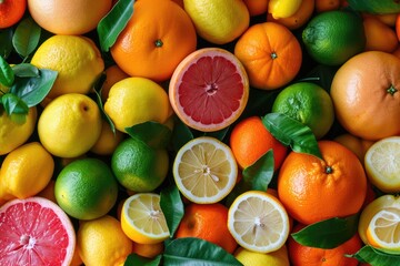 Assorted colorful citrus fruit collection.